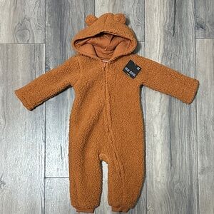 Okie Dokie Fuzzy Bear Hooded Footie - Brown 12 months